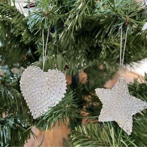 Vintage 90s Clear Acrylic Heart Star Shaped 2 Pieces Ornaments Christmas Holiday